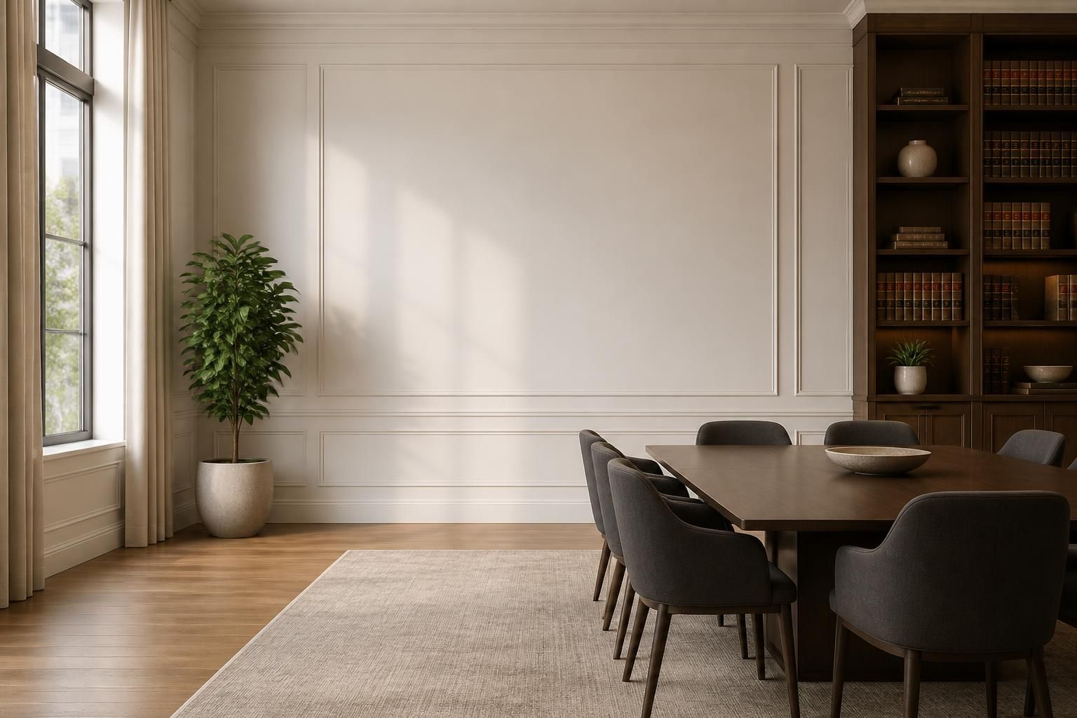 Bright law office interior with open space for text.